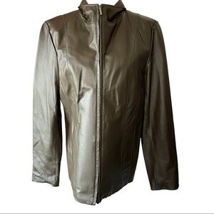 East 5th dark green full  front zip genuine leather jacket with pockets